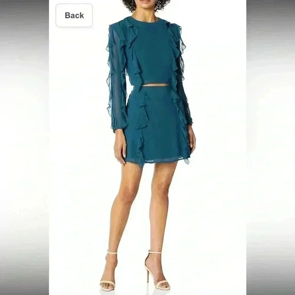 Ali & Jay A Girl Can Dream Ruffle Crop Turquoise Top Blouse Size S - Picture 1 of 7